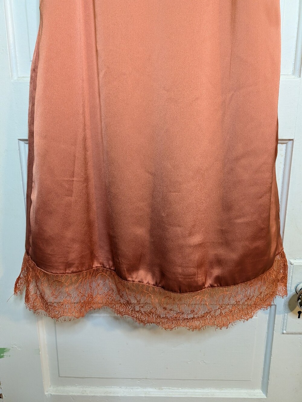 Davi & Dani Copper Satin Lace Trim Slip Dress | NWOT | Size Medium - Picture 5 of 9
